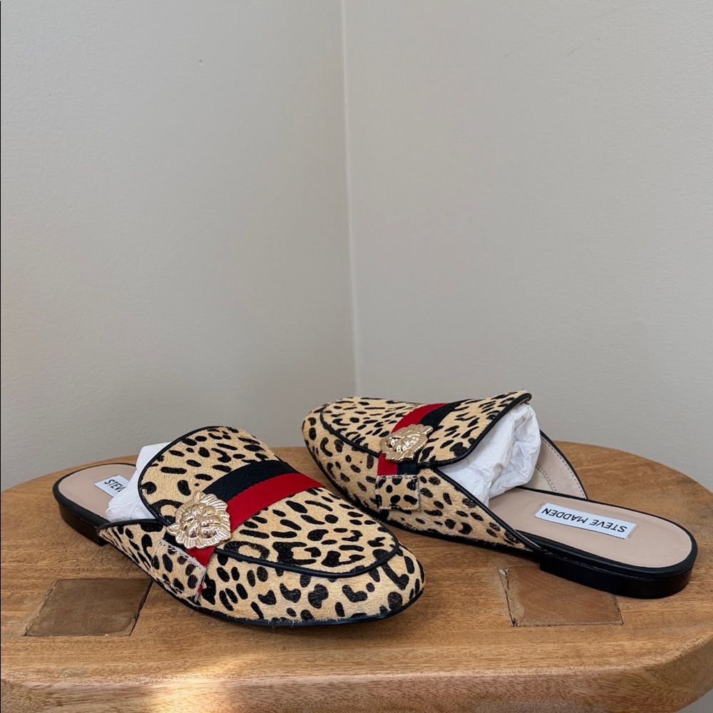 Steve Madden Karisma Leopard Print Loafer Mule Cow Hair